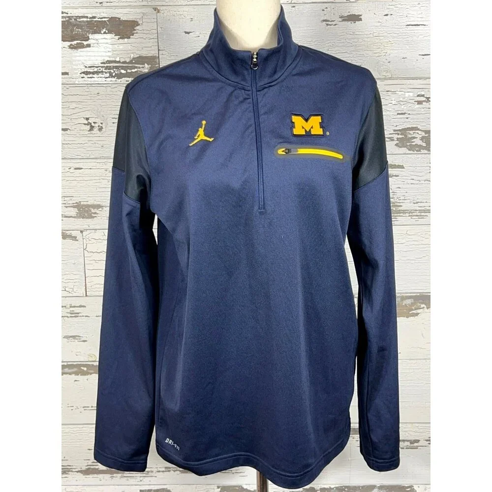 NIKE AIR JORDAN Michigan Wolverines 1/4 Zip Dri-Fit Pullover Men's Sz S NWOT